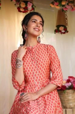 Orange Modal Chevron Print Gotta Tiered Flare Kurta Dress -ZAZU Clothing Shop 1055orange4 1