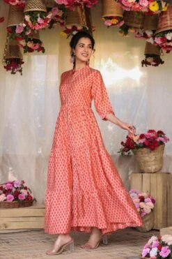Orange Modal Chevron Print Gotta Tiered Flare Kurta Dress -ZAZU Clothing Shop 1055orange5