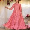 Pink Modal Chevron Print Gotta Tiered Flare Kurta Dress -ZAZU Clothing Shop 1055pink1 1
