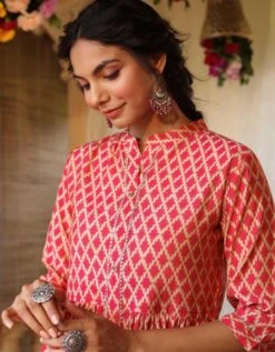 Pink Modal Chevron Print Gotta Tiered Flare Kurta Dress -ZAZU Clothing Shop 1055pink4 1