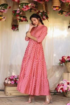 Pink Modal Chevron Print Gotta Tiered Flare Kurta Dress -ZAZU Clothing Shop 1055pink5