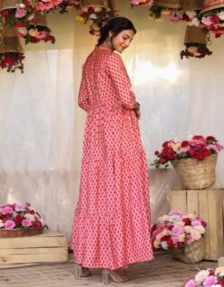 Pink Modal Chevron Print Gotta Tiered Flare Kurta Dress -ZAZU Clothing Shop 1055pink6