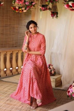 Pink Modal Chevron Print Gotta Tiered Flare Kurta Dress -ZAZU Clothing Shop 1055pinkb 1