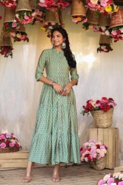 Teal Modal Chevron Print Gotta Tiered Flare Kurta Dress