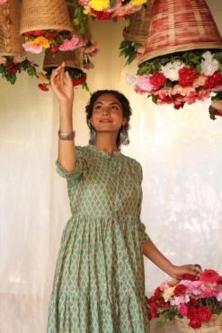 Teal Modal Chevron Print Gotta Tiered Flare Kurta Dress -ZAZU Clothing Shop 1055tealb 1