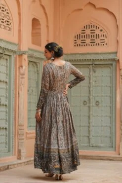 Grey Viscose Muslin Silk Digital Ethnic Print Anarkali Ethnic Dress 10 Grey Viscose Muslin Silk Digital Ethnic Print Anarkali Ethnic Dress -ZAZU Clothing Shop 1148grey3
