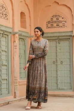 Grey Viscose Muslin Silk Digital Ethnic Print Anarkali Ethnic Dress 11 Grey Viscose Muslin Silk Digital Ethnic Print Anarkali Ethnic Dress -ZAZU Clothing Shop 1148grey4