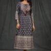 Grey Rayon Foil Print Anarkali Dress 1 Grey Rayon Foil Print Anarkali Dress -ZAZU Clothing Shop 1182grey1