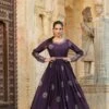 Purple Chinon Silk Block Print Anarkali Dress With Embroidered Belt 1 Purple Chinon Silk Block Print Anarkali Dress With Embroidered Belt -ZAZU Clothing Shop 1289purple1