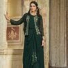 Darkgreen Georgette Saree Drape Pleated Ethnic Fusion Dress With Embellished Jacket -ZAZU Clothing Shop 1316darkgreen1