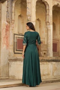 Jadegreen Dola Silk Embellished Hand Work Jacket Style Flared Ethnic Dress 9 Jadegreen Dola Silk Embellished Hand Work Jacket Style Flared Ethnic Dress -ZAZU Clothing Shop 1355jadegreen3