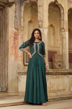 Jadegreen Dola Silk Embellished Hand Work Jacket Style Flared Ethnic Dress 10 Jadegreen Dola Silk Embellished Hand Work Jacket Style Flared Ethnic Dress -ZAZU Clothing Shop 1355jadegreen4