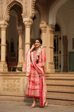 Pink Modal Muslin Ombre Gota Anarkali Ethnic Dress With Dupatta And Potli -ZAZU Clothing Shop 1388pink4