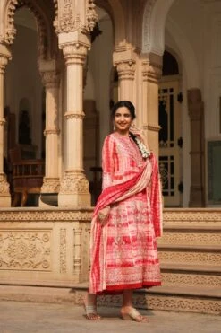 Pink Modal Muslin Ombre Gota Anarkali Ethnic Dress With Dupatta And Potli -ZAZU Clothing Shop 1388pink5