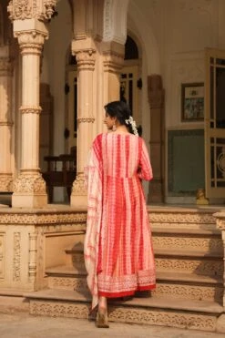 Pink Modal Muslin Ombre Gota Anarkali Ethnic Dress With Dupatta And Potli -ZAZU Clothing Shop 1388pink6