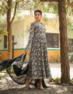 Black Mul Cotton Floral Print Gathered Ethnic Dress With Cotton Gota Work Dupatta And Belt 15 Black Mul Cotton Floral Print Gathered Ethnic Dress With Cotton Gota Work Dupatta And Belt -ZAZU Clothing Shop 1404black6