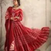 Red Mul Cotton Tribal Print Tiered Ethnic Dress With Mul Shibori Print Dupatta -ZAZU Clothing Shop 1467red1
