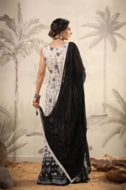 White Pure Chinon Silk Digital Floral Print Pleated Anarkali Dress With Chiffon Dupatta And Belt -ZAZU Clothing Shop 1523white6