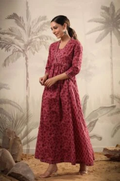 Mauve Cotton Printed Panelled Ethnic Dress -ZAZU Clothing Shop 1570mauve4