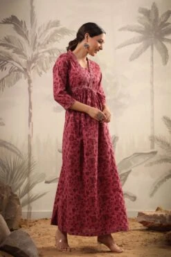 Mauve Cotton Printed Panelled Ethnic Dress -ZAZU Clothing Shop 1570mauve5