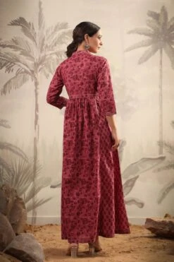 Mauve Cotton Printed Panelled Ethnic Dress -ZAZU Clothing Shop 1570mauve6
