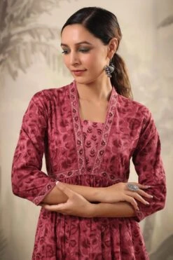 Mauve Cotton Printed Panelled Ethnic Dress -ZAZU Clothing Shop 1570mauveb