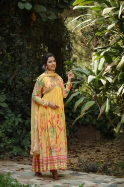 Yellow Pure Silk Printed & Hand Embroidered Contemporary Ethnic Dress With Dupatta 13 Yellow Pure Silk Printed & Hand Embroidered Contemporary Ethnic Dress With Dupatta -ZAZU Clothing Shop 1614yellow4