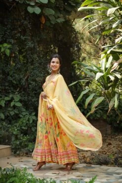 Yellow Pure Silk Printed & Hand Embroidered Contemporary Ethnic Dress With Dupatta 14 Yellow Pure Silk Printed & Hand Embroidered Contemporary Ethnic Dress With Dupatta -ZAZU Clothing Shop 1614yellow5