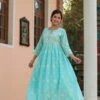 Skyblue Mul Cotton Chikankari Embroidery Empire Ethnic Dress 1 Skyblue Mul Cotton Chikankari Embroidery Empire Ethnic Dress -ZAZU Clothing Shop 1615skyblue1