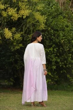 Lavender Cotton Chikankari Ombre Anarkali Ethnic Dress With Tie And Dye Chiffon Dupatta -ZAZU Clothing Shop 1627lavender6
