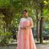 Peach Mul Cotton Printed Tiered Ethnic Dress With Chiffon Dupatta -ZAZU Clothing Shop 1680peach1