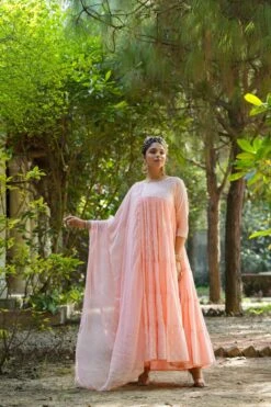 Peach Mul Cotton Printed Tiered Ethnic Dress With Chiffon Dupatta 17 Peach Mul Cotton Printed Tiered Ethnic Dress With Chiffon Dupatta -ZAZU Clothing Shop 1680peach7