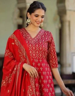 Maroon Korwaki Silk Foil Print Anarkali Ethnic Dress With Dupatta -ZAZU Clothing Shop 1757maroon4 1