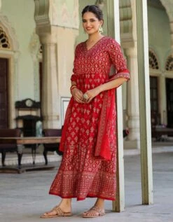 Maroon Korwaki Silk Foil Print Anarkali Ethnic Dress With Dupatta -ZAZU Clothing Shop 1757maroon6 1