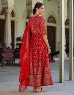 Maroon Korwaki Silk Foil Print Anarkali Ethnic Dress With Dupatta -ZAZU Clothing Shop 1757maroon7 1