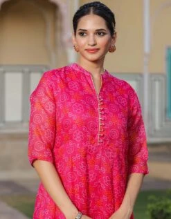 Pink Kota Doria Bandhani Print Anarkali Ethnic Dress -ZAZU Clothing Shop 1758pink4 1