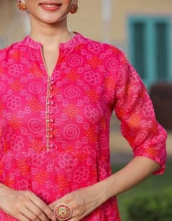 Pink Kota Doria Bandhani Print Anarkali Ethnic Dress -ZAZU Clothing Shop 1758pink5 1