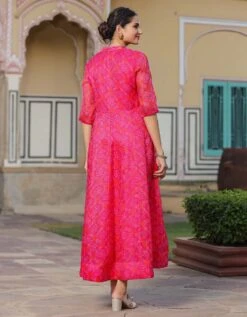 Pink Kota Doria Bandhani Print Anarkali Ethnic Dress -ZAZU Clothing Shop 1758pink7 1