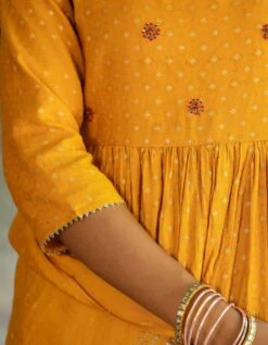 Mustard Cotton Jacquard Embellished Tiered Ethnic Dress With Dupatta -ZAZU Clothing Shop 1765mustard4 1