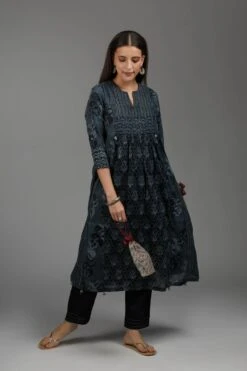 Black Hand Block Printed Kurta Dress