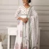 White Block Prined Long Maxi Dress With Dupatta -ZAZU Clothing Shop 1 79645