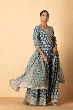 Abstract Printed Maxi Dress With Printed Dupatta