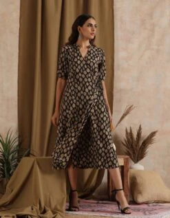 Patjhad- Leaf Print Wrap Dress -ZAZU Clothing Shop 23100012