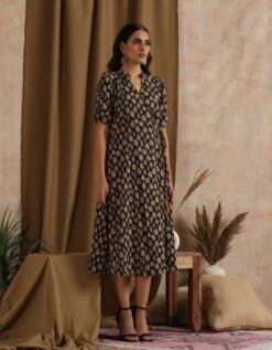 Patjhad- Leaf Print Wrap Dress -ZAZU Clothing Shop 23100013