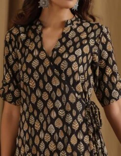 Patjhad- Leaf Print Wrap Dress -ZAZU Clothing Shop 23100015
