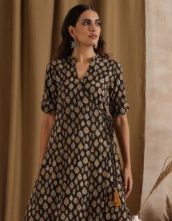 Patjhad- Leaf Print Wrap Dress -ZAZU Clothing Shop 2310001b