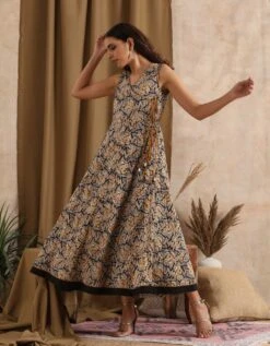 Manjari- Black Mustard Wrap Kalidar Dress -ZAZU Clothing Shop 23100043