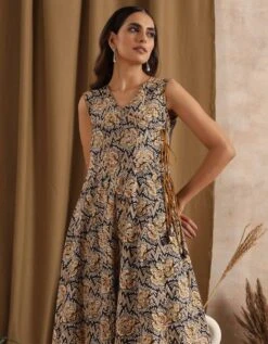 Manjari- Black Mustard Wrap Kalidar Dress -ZAZU Clothing Shop 2310004b