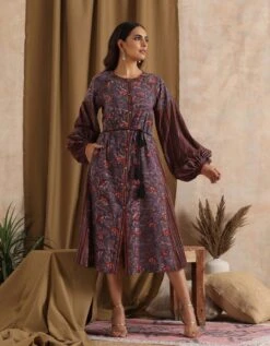 Shalimar- Purple Floral Abstract Patchwork Dress