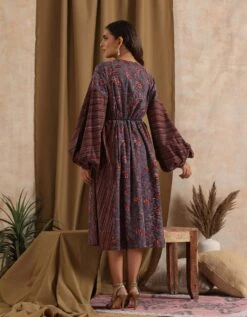 Shalimar- Purple Floral Abstract Patchwork Dress -ZAZU Clothing Shop 23100063